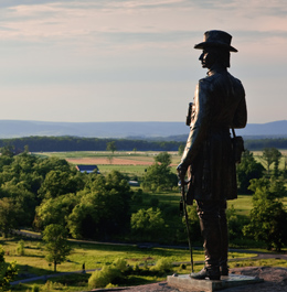 Little Round top and Warren statue at Gettysburg